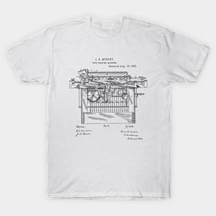 Type Writing Machine Vintage Retro Patent Hand Drawing Funny Novelty Gift T-Shirt